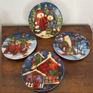 Debi Hron Gibson 2010 Salad/Dessert Plate 7.5" Cookie Christmas Set of 4